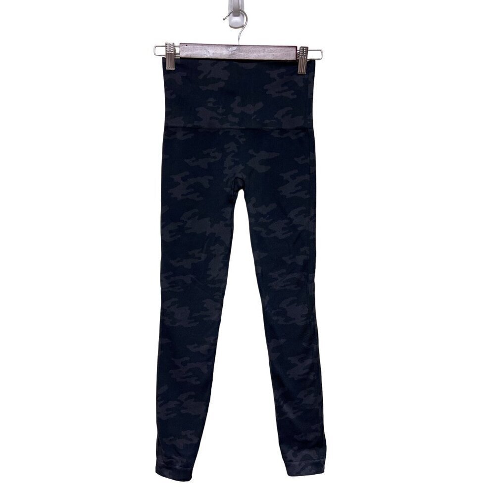 Spanx Black Grey Camoflauge Leggings Pull On Women's Size Medium